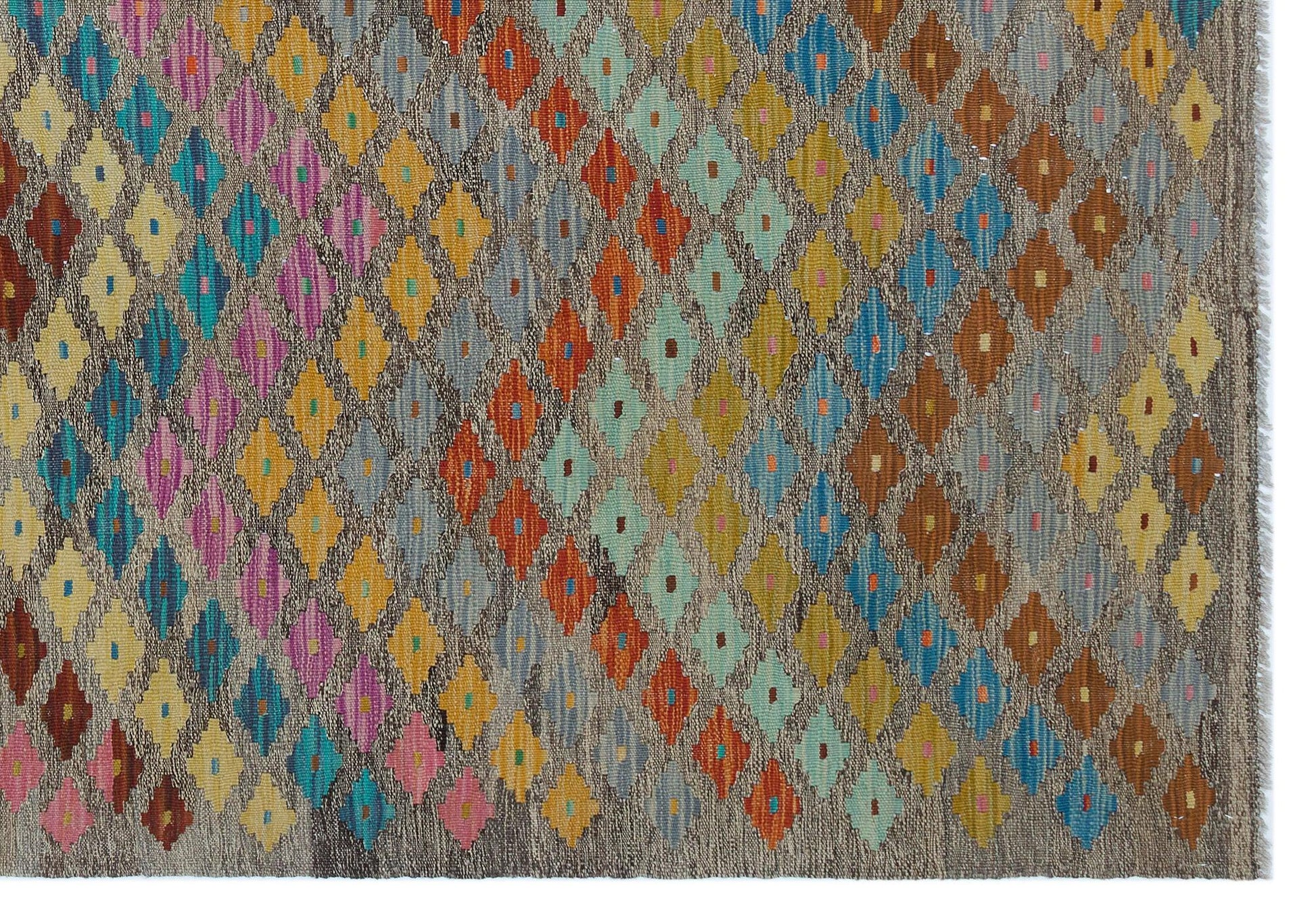 Bej Anadolu Bohem Geometrik Yün Halı 167x243 - Özel Seri