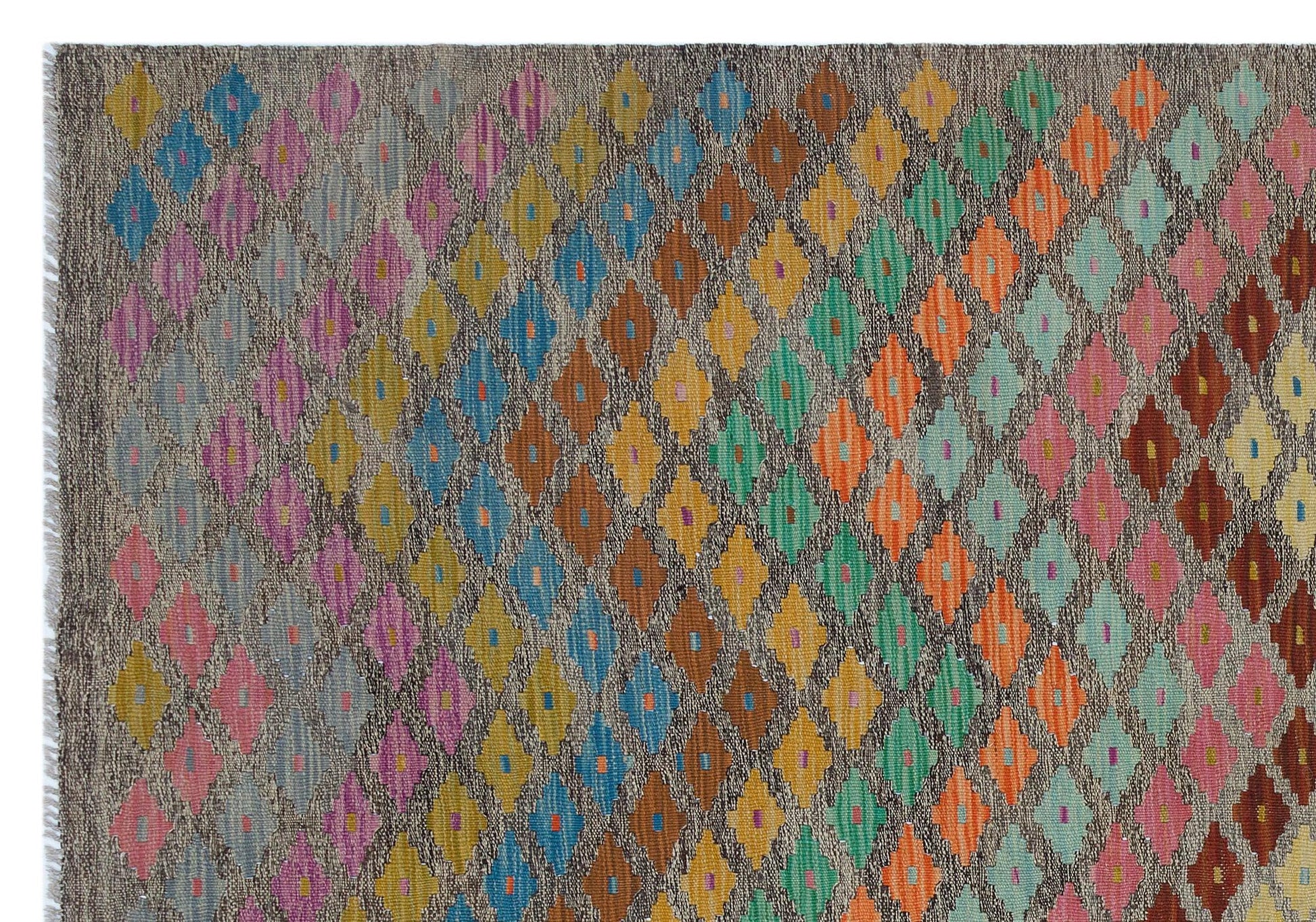 Bej Anadolu Bohem Geometrik Yün Halı 167x243 - Özel Seri