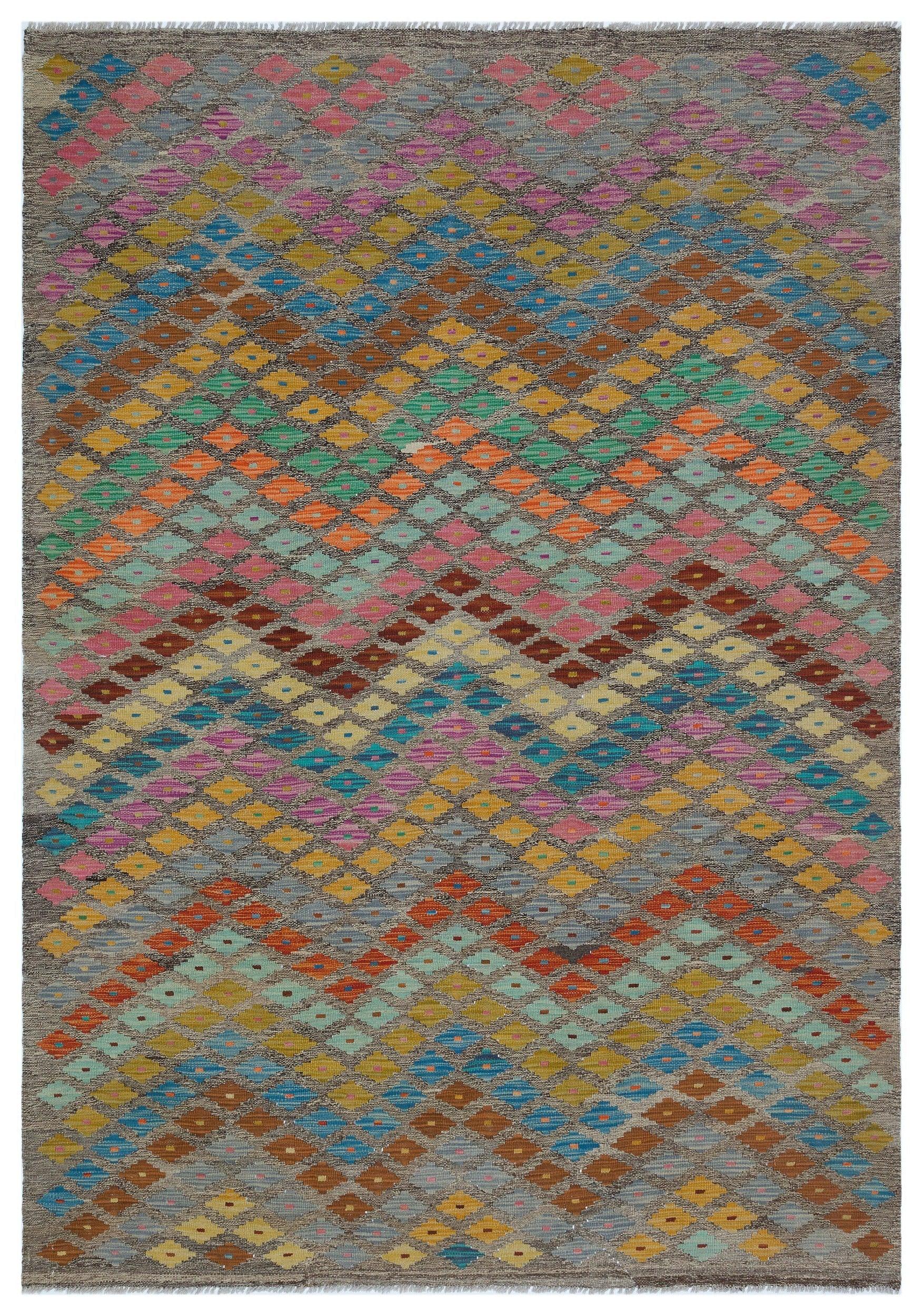 Bej Anadolu Bohem Geometrik Yün Halı 167x243 - Özel Seri
