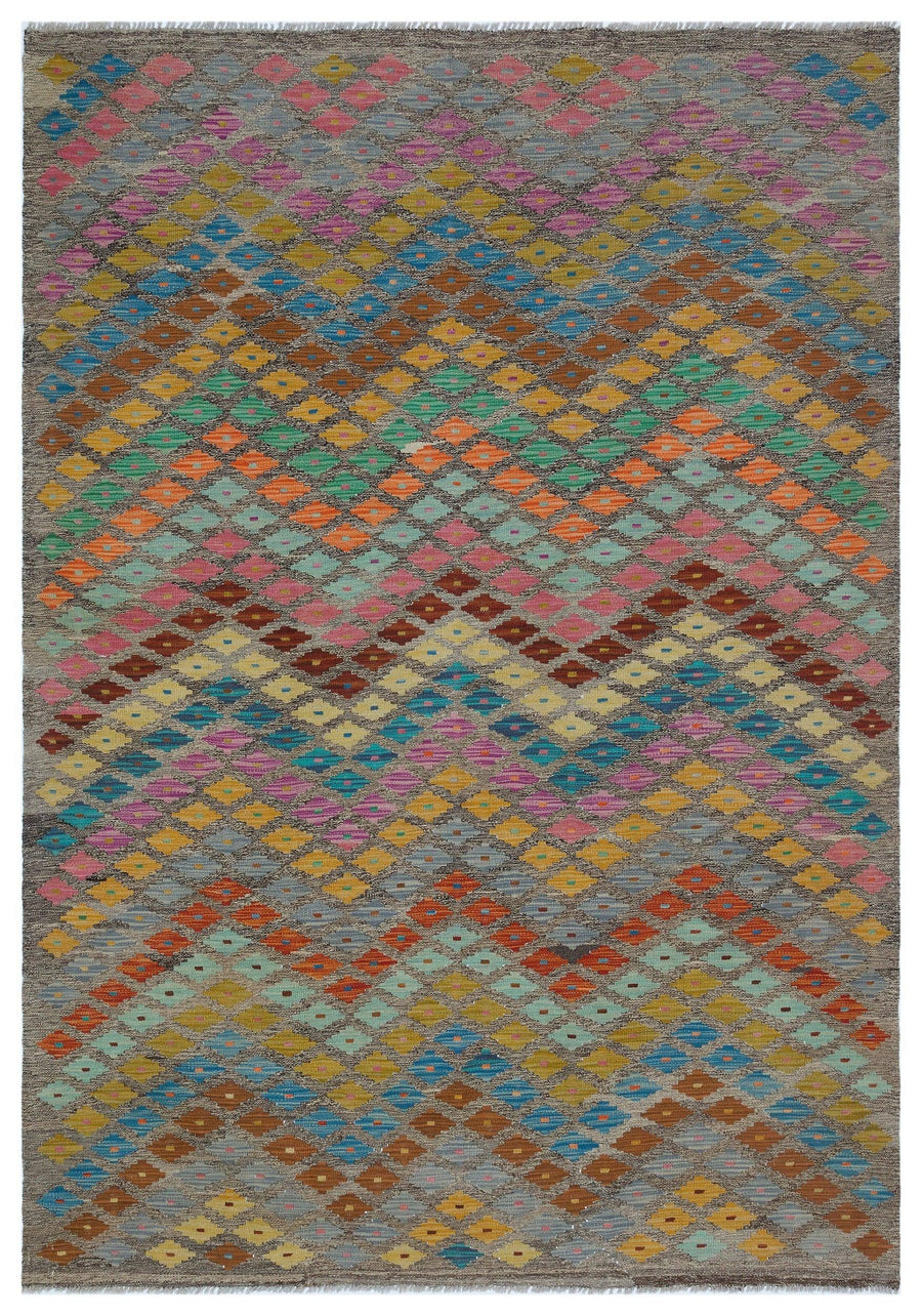 Gri Geometrik Desenli Yün El Dokuma Halı 167x243 cm 30126 – Koridor kullanımı