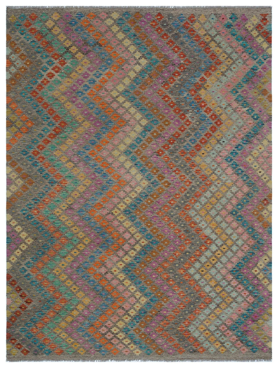 Mehrfarbiger handgewebter Wollteppich 187x246 cm – im Wohnzimmer
