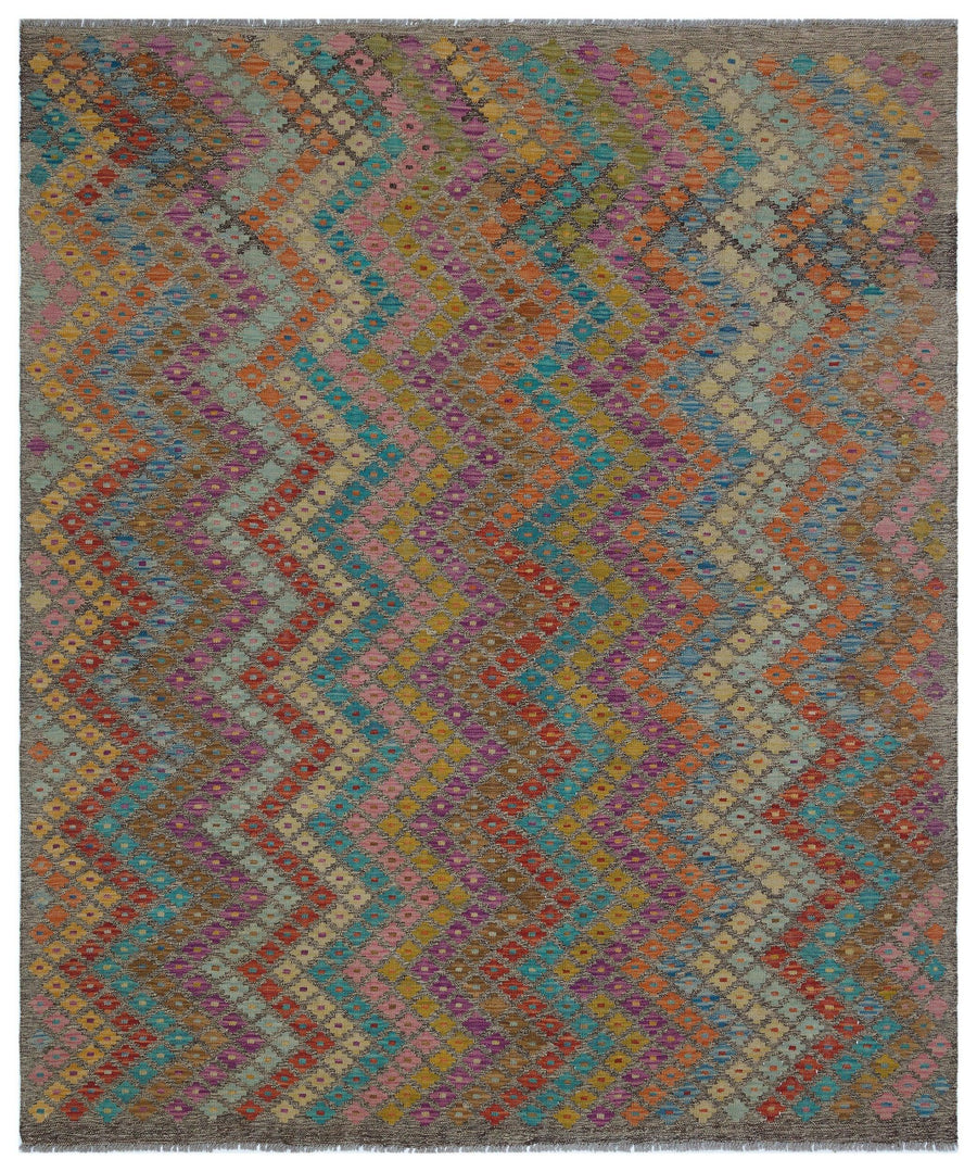 Bunter handgewebter Wollteppich im Ethno-Stil 203x242 cm – im Wohnzimmer