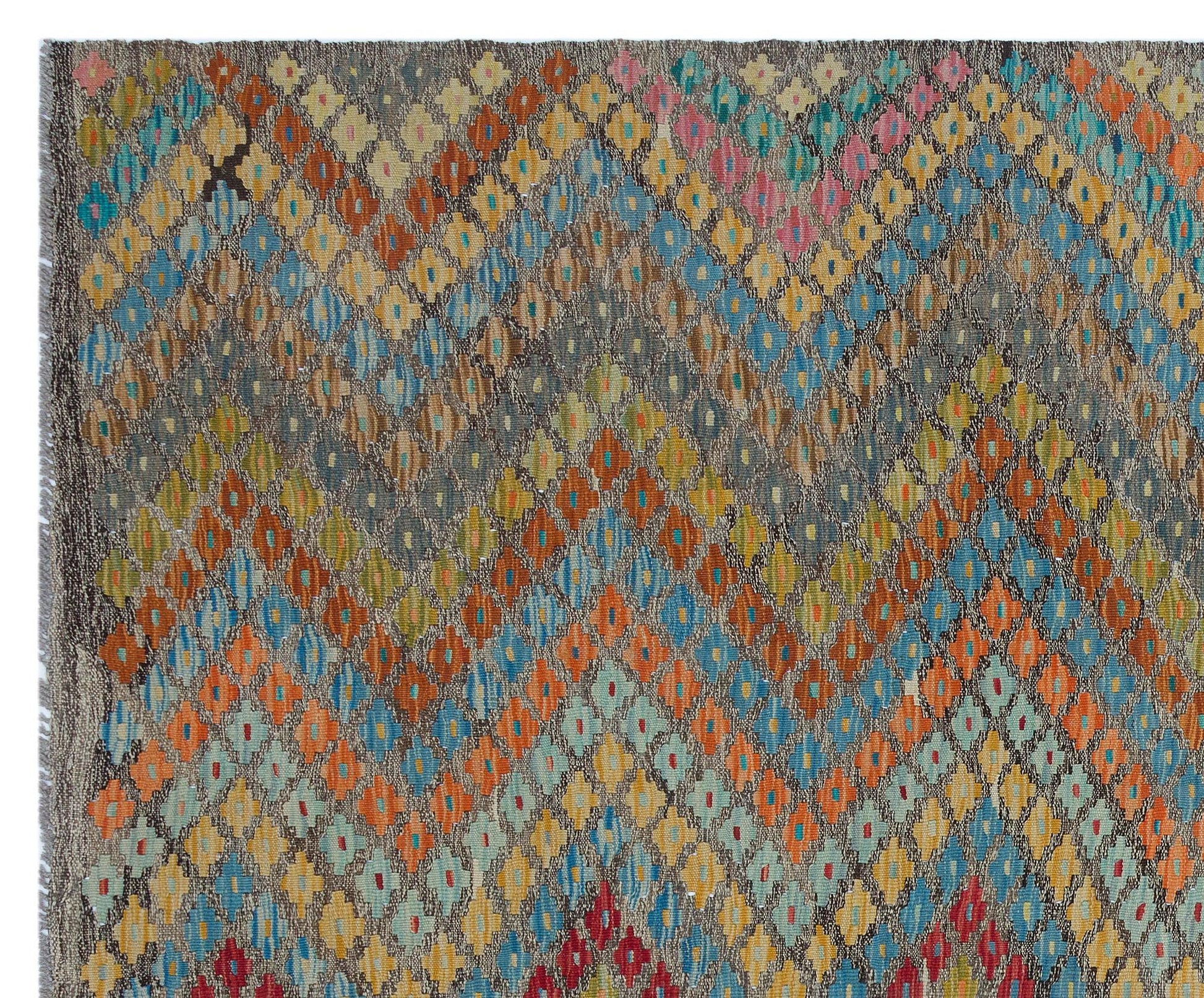 Mavi Pembe Anadolu Bohem Geometrik Yün Halı 202x245 - Özel Seri