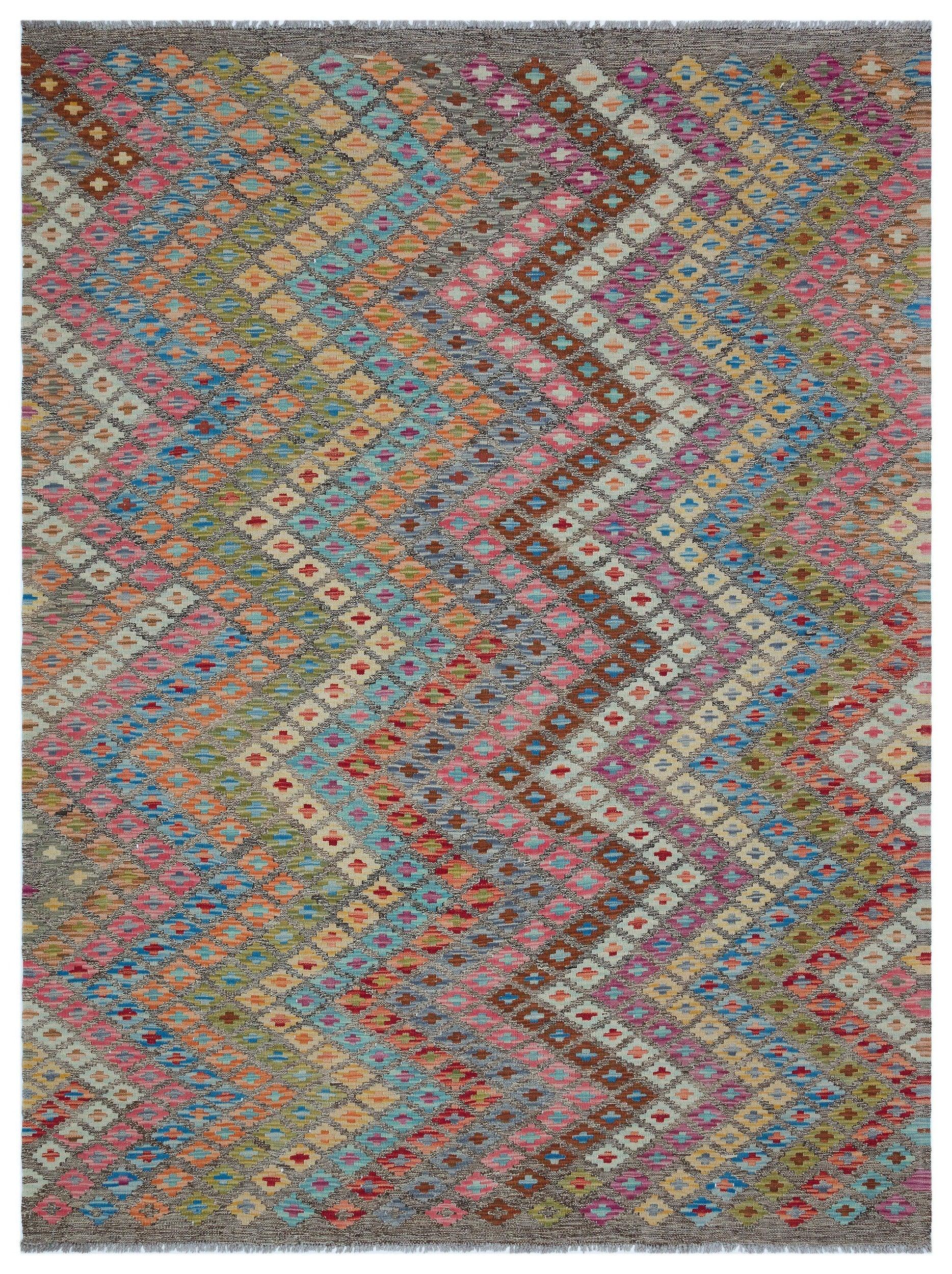 Bej Anadolu Bohem Geometrik Yün Halı 188x244 - Özel Seri