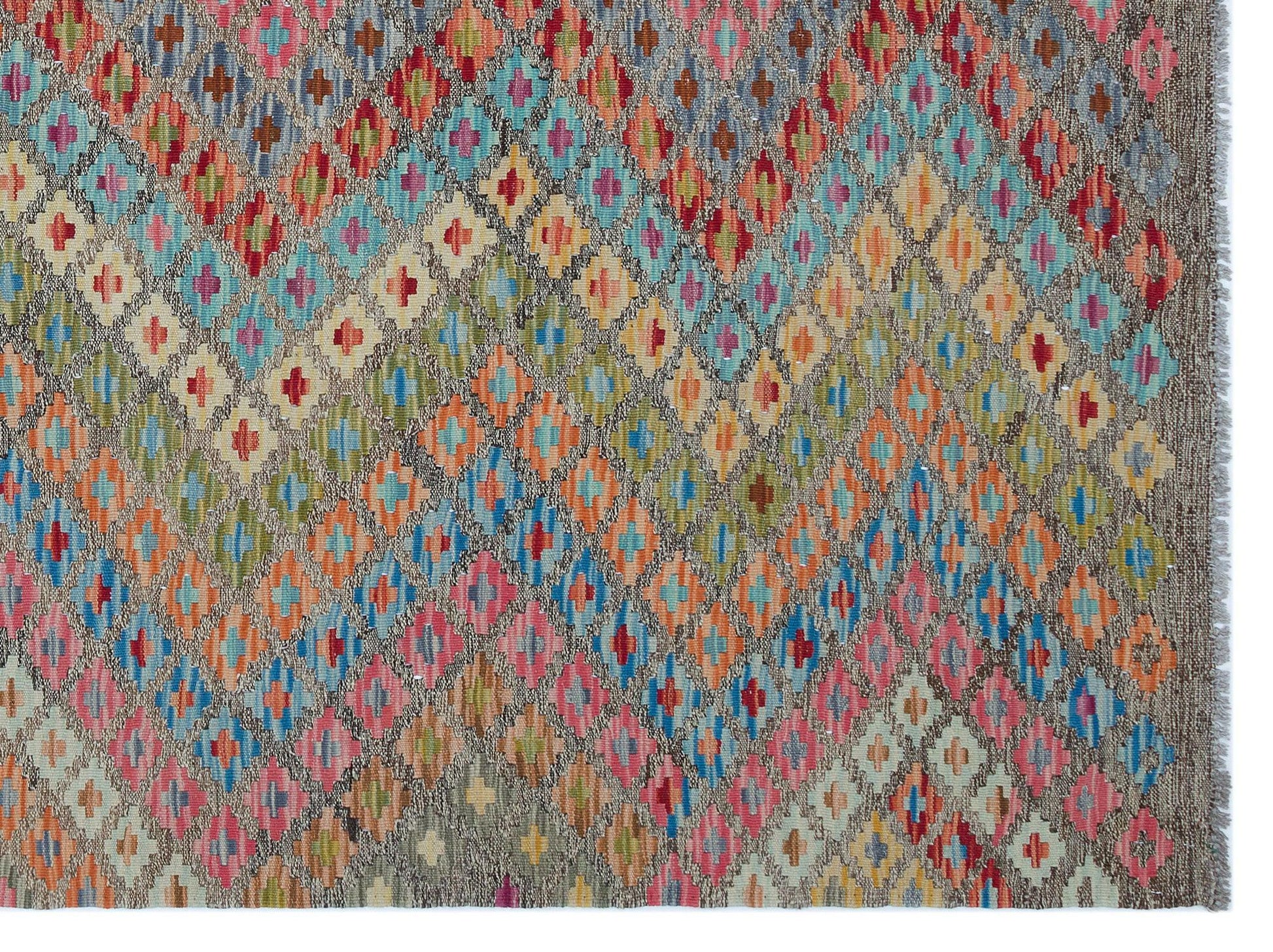 Bej Anadolu Bohem Geometrik Yün Halı 188x244 - Özel Seri