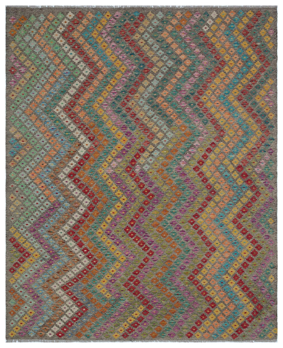Geometrik Desenli Çok Renkli Gri El Dokuma Halı 201x249 cm 30143 – Koridor kullanımı