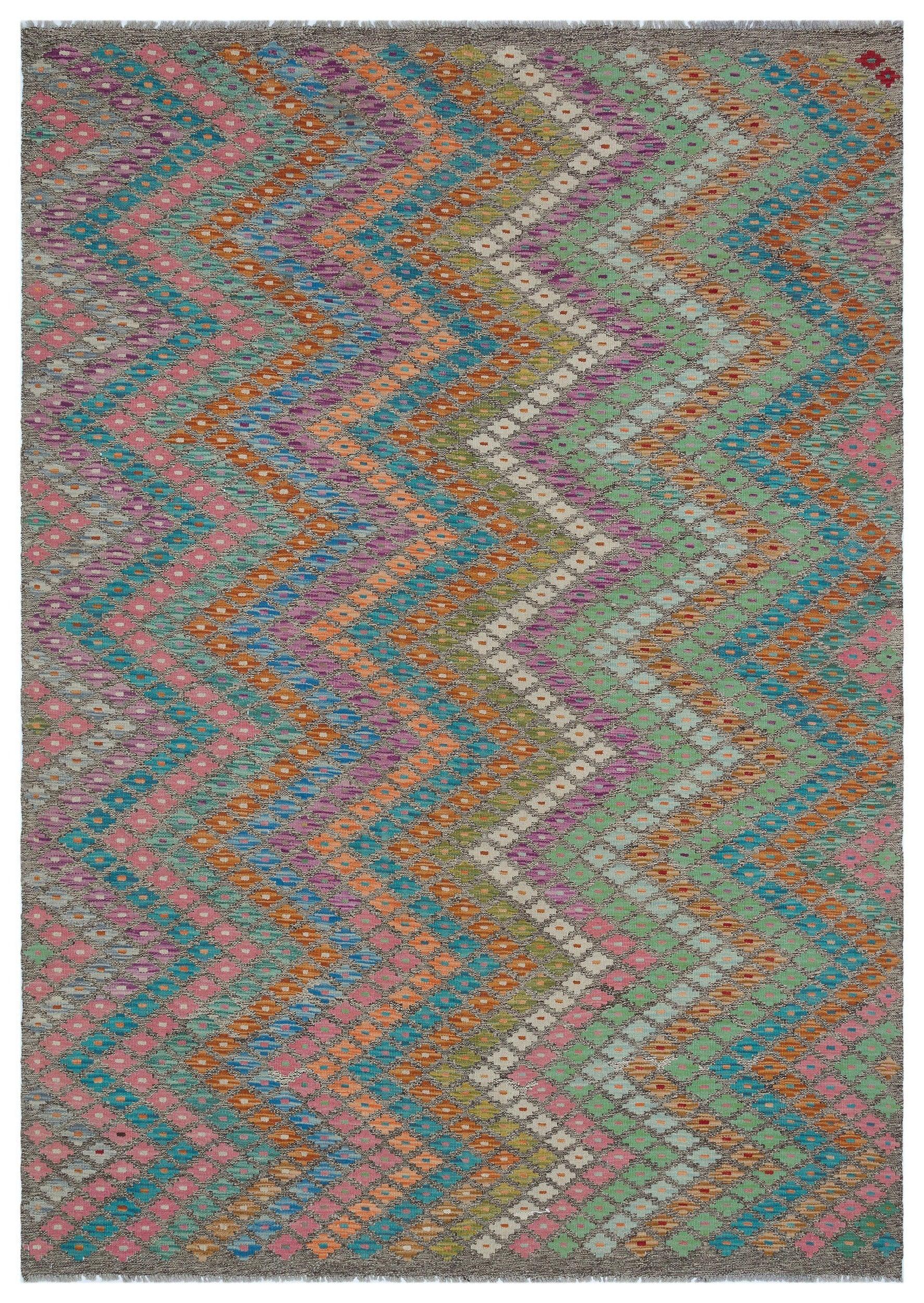 Bej Anadolu Bohem Geometrik Yün Halı 175x249 - Özel Seri
