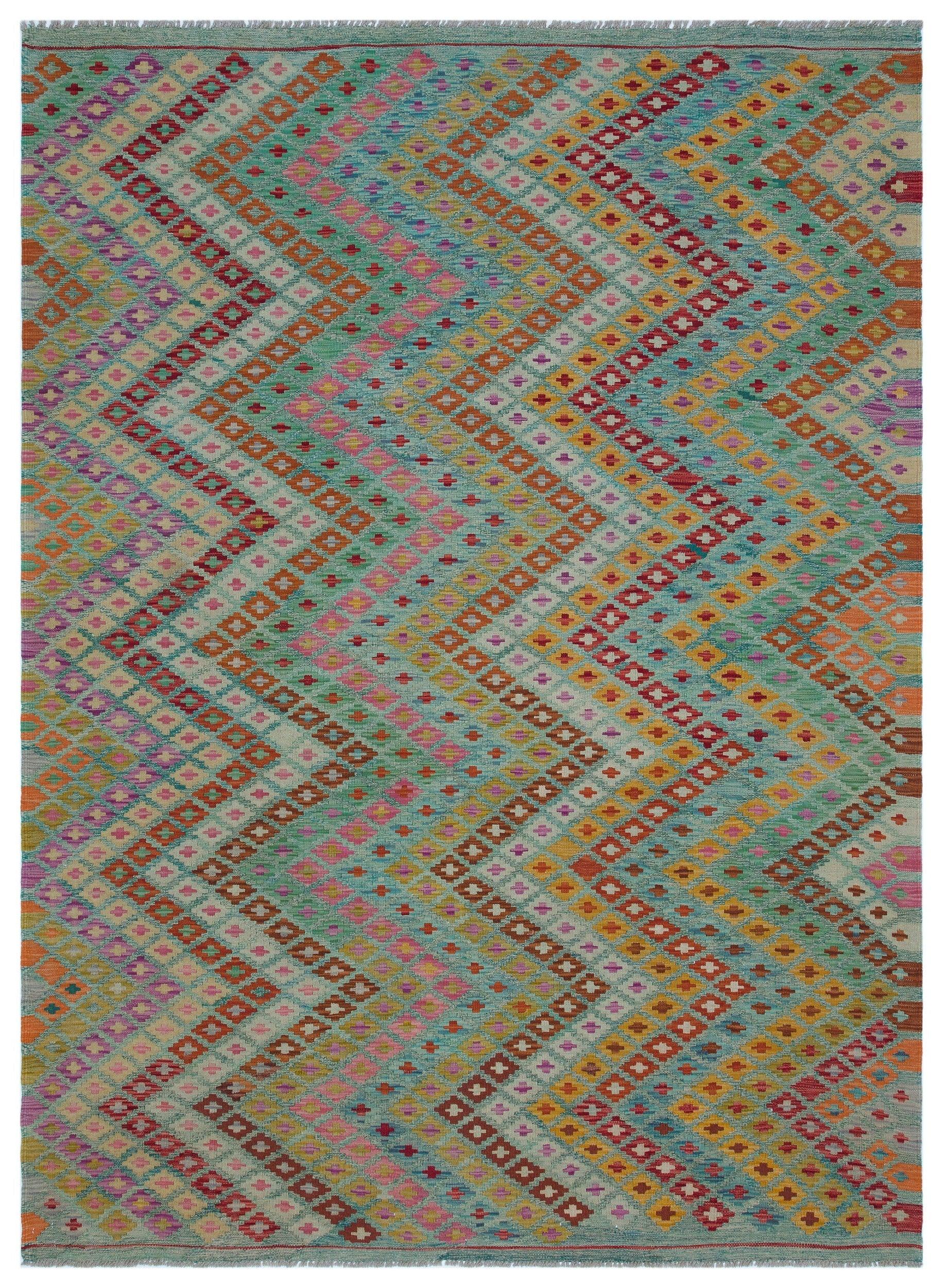Bej Anadolu Bohem Geometrik Yün Halı 181x250 - Özel Seri