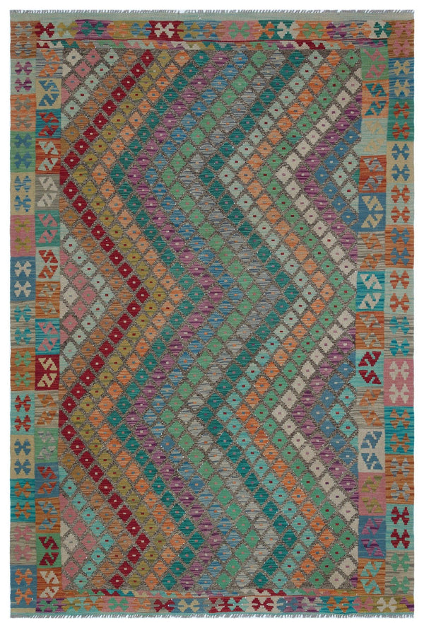 Yeşil Anadolu Bohem Geometrik Yün Halı 170x253 - Özel Seri