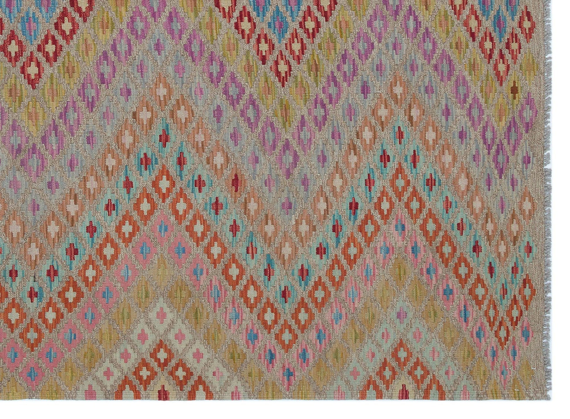 Bej Anadolu Bohem Geometrik Yün Halı 181x244 - Özel Seri