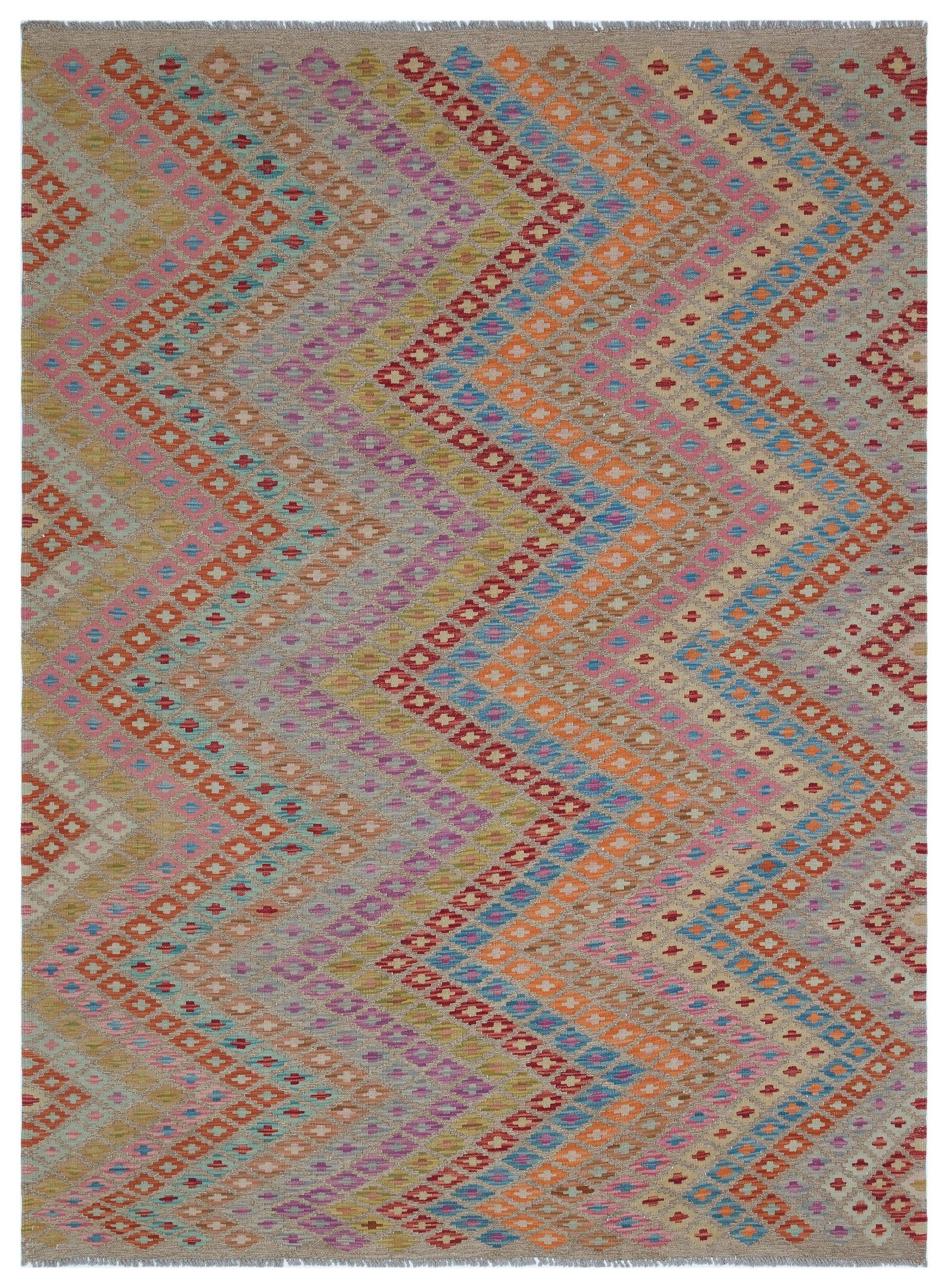 Bej Anadolu Bohem Geometrik Yün Halı 181x244 - Özel Seri