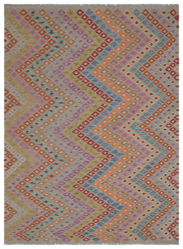 Bej Anadolu Bohem Geometrik Yün Halı 181x244 - Özel Seri