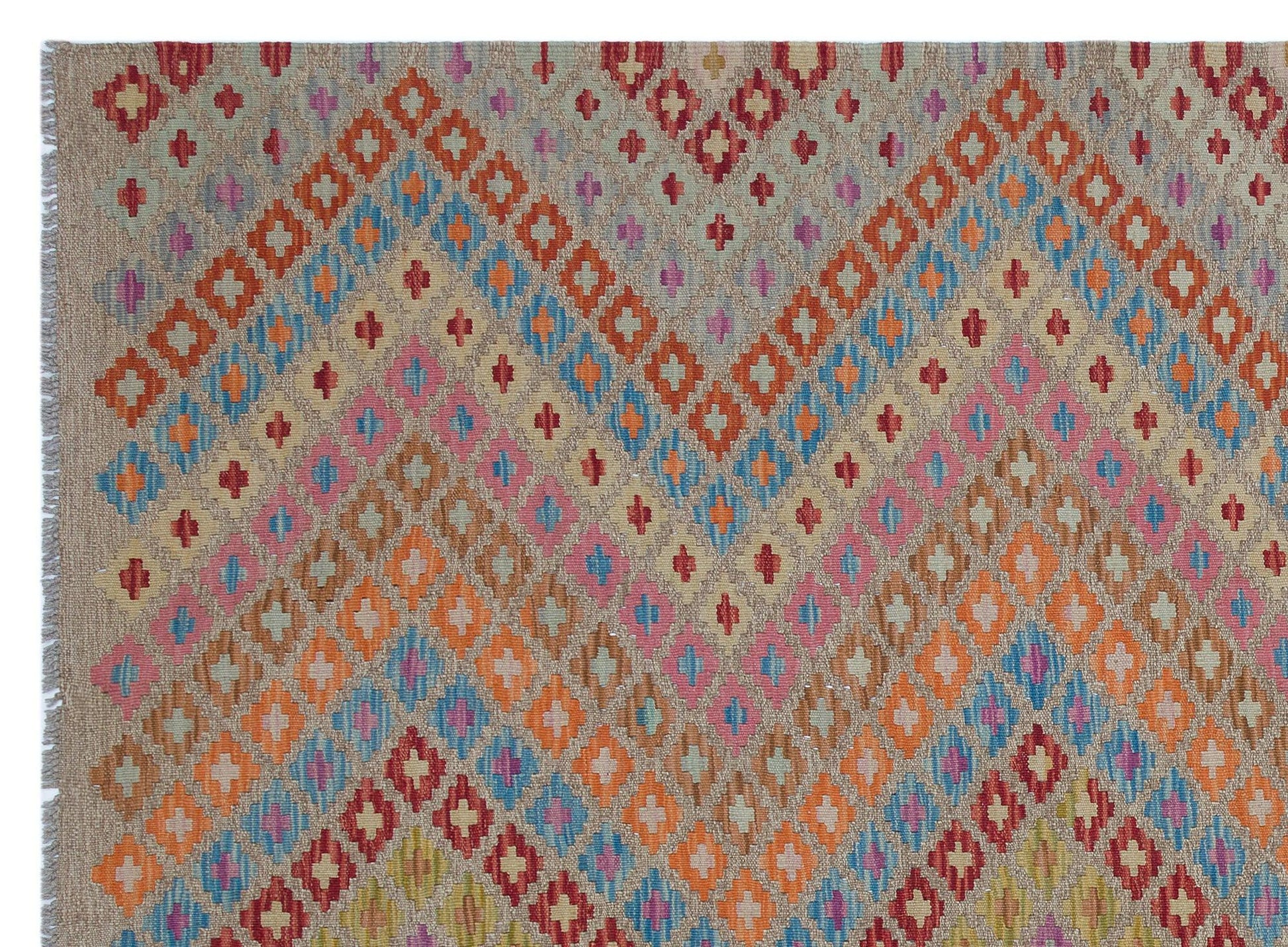 Bej Anadolu Bohem Geometrik Yün Halı 181x244 - Özel Seri