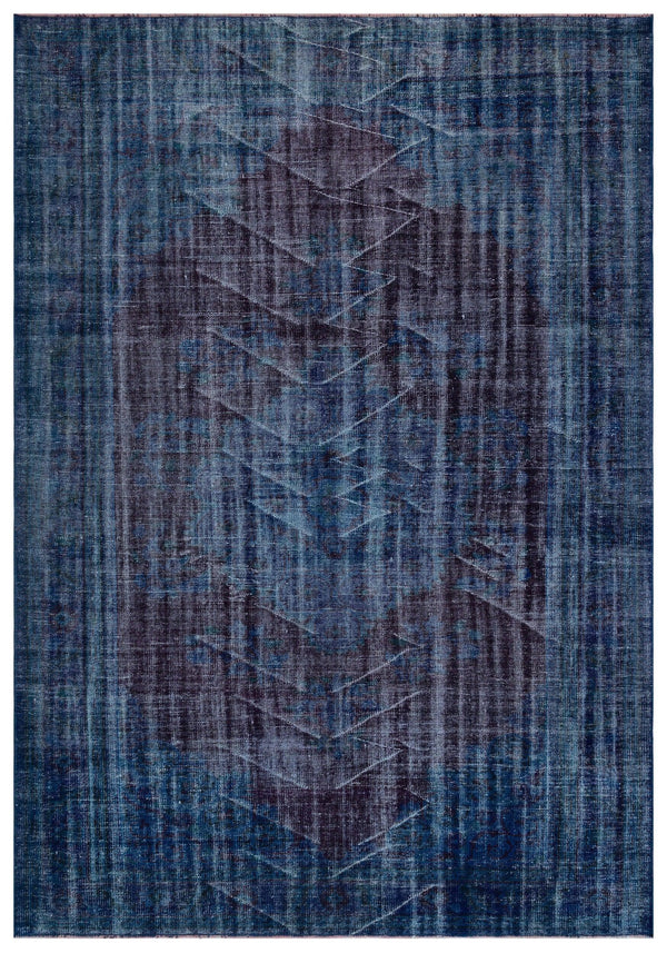 Lacivert Anadolu Eskitme Geometrik Yün Halı 206x293 - Özel Seri