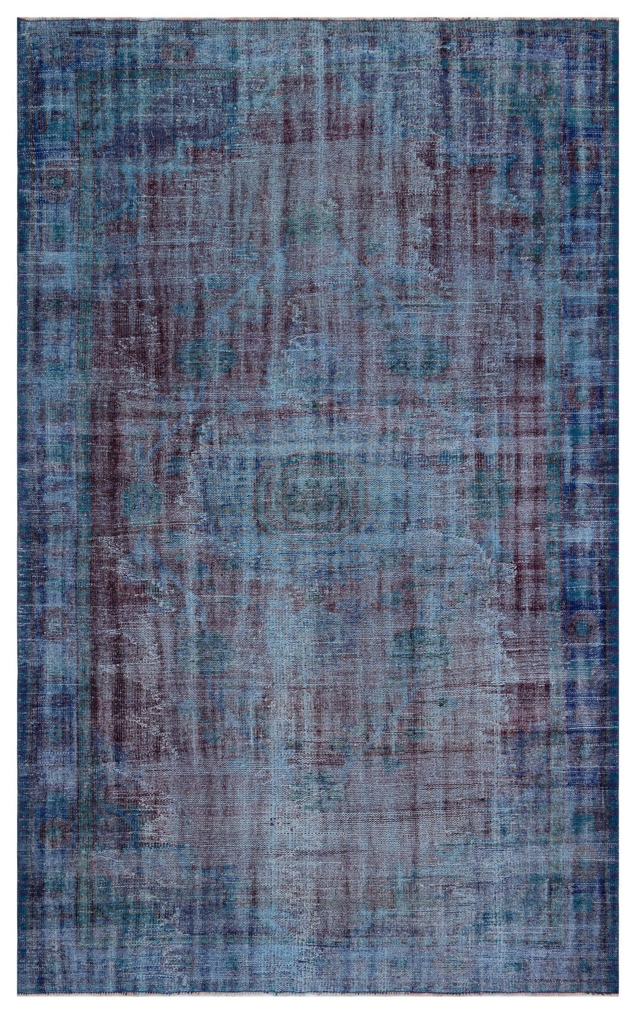 Blue & Burgundy Abstract Hand-Knotted Wool Rug 187x304 cm (6'2" x 10') – in the hallway
