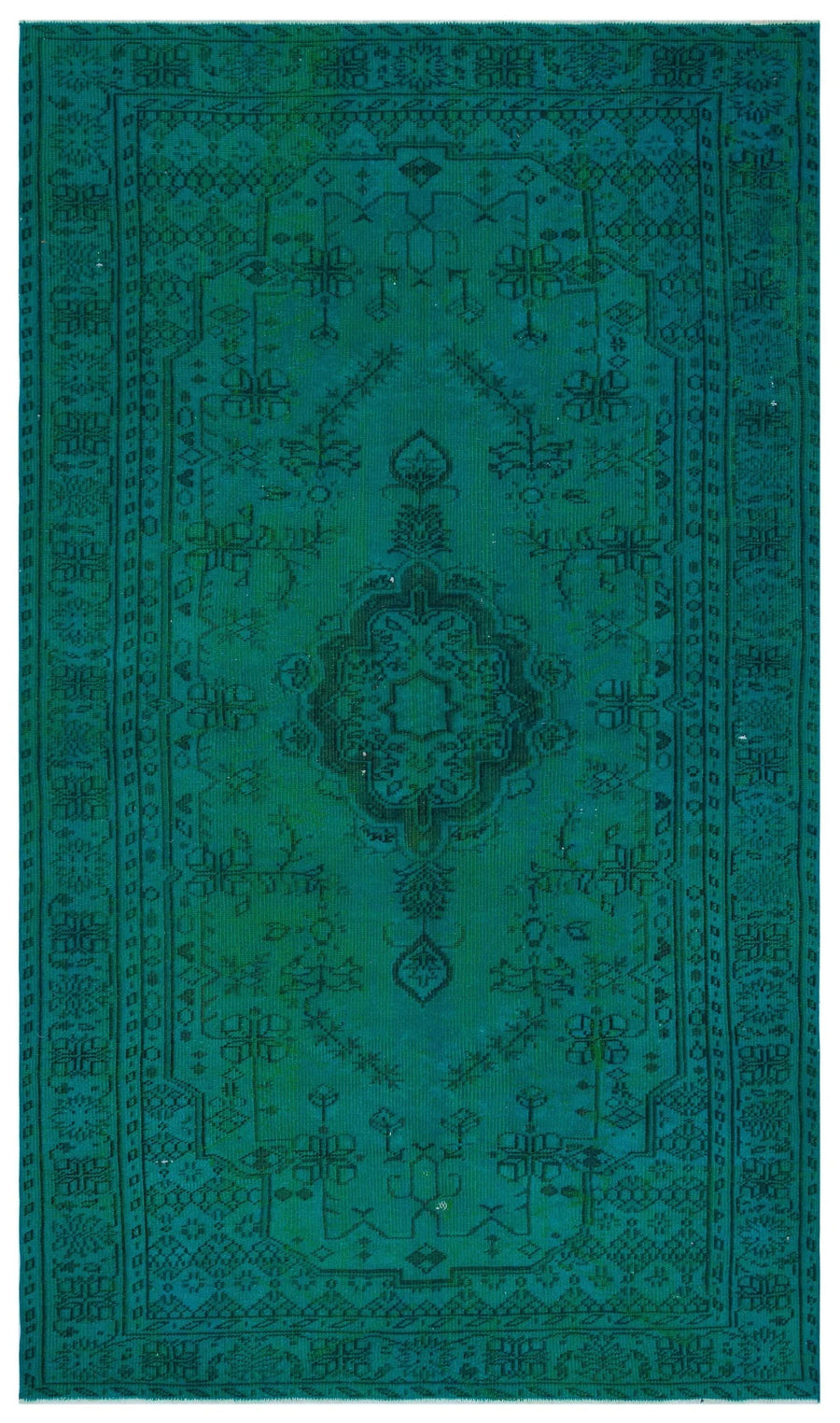 Siyah Yeşil Bohem Eskitme Yün Halı 176x291