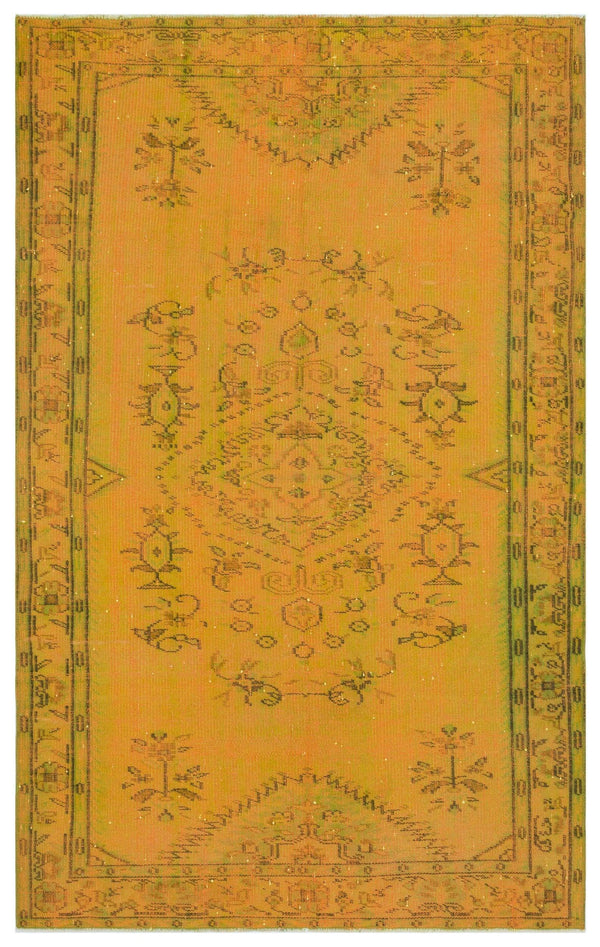 Sarı Eskitme Geometrik Yün Halı 160x252