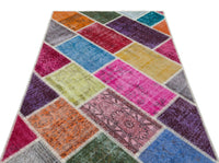 Turuncu Gri Eskitme Patchwork Salon Halısı