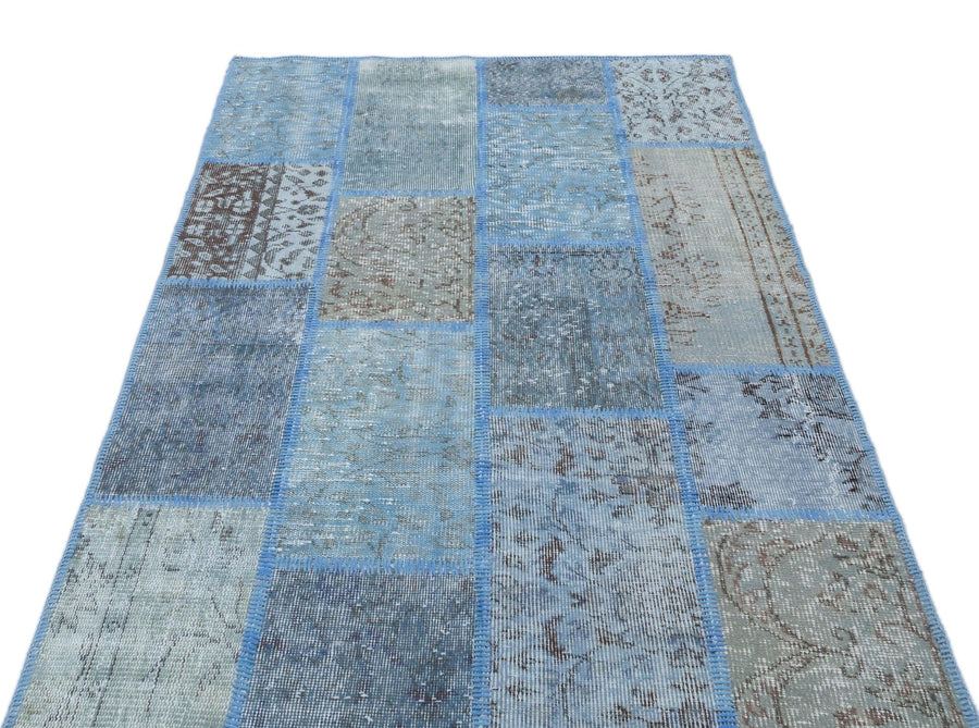 Mavi Anadolu Eskitme Geometrik Yün Halı 120x180 - Özel Seri
