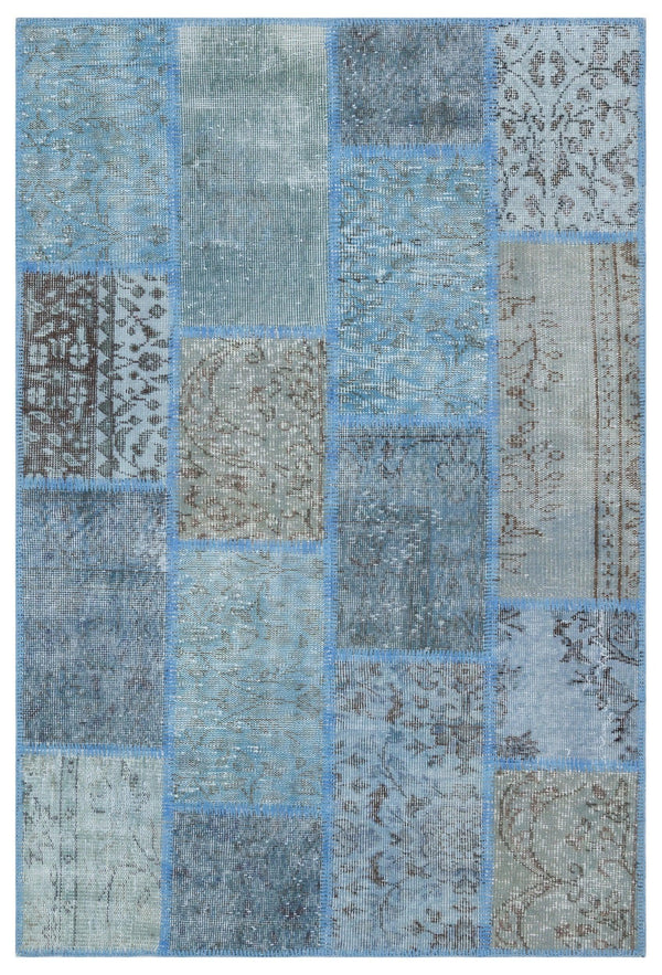 Mavi Anadolu Eskitme Geometrik Yün Halı 120x180 - Özel Seri