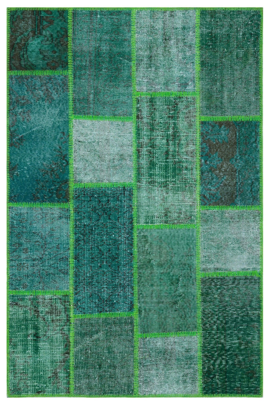 Green & Turquoise Geometric Hand-Knotted Wool Rug 120x180 cm (3'11" x 5'11") – in the hallway