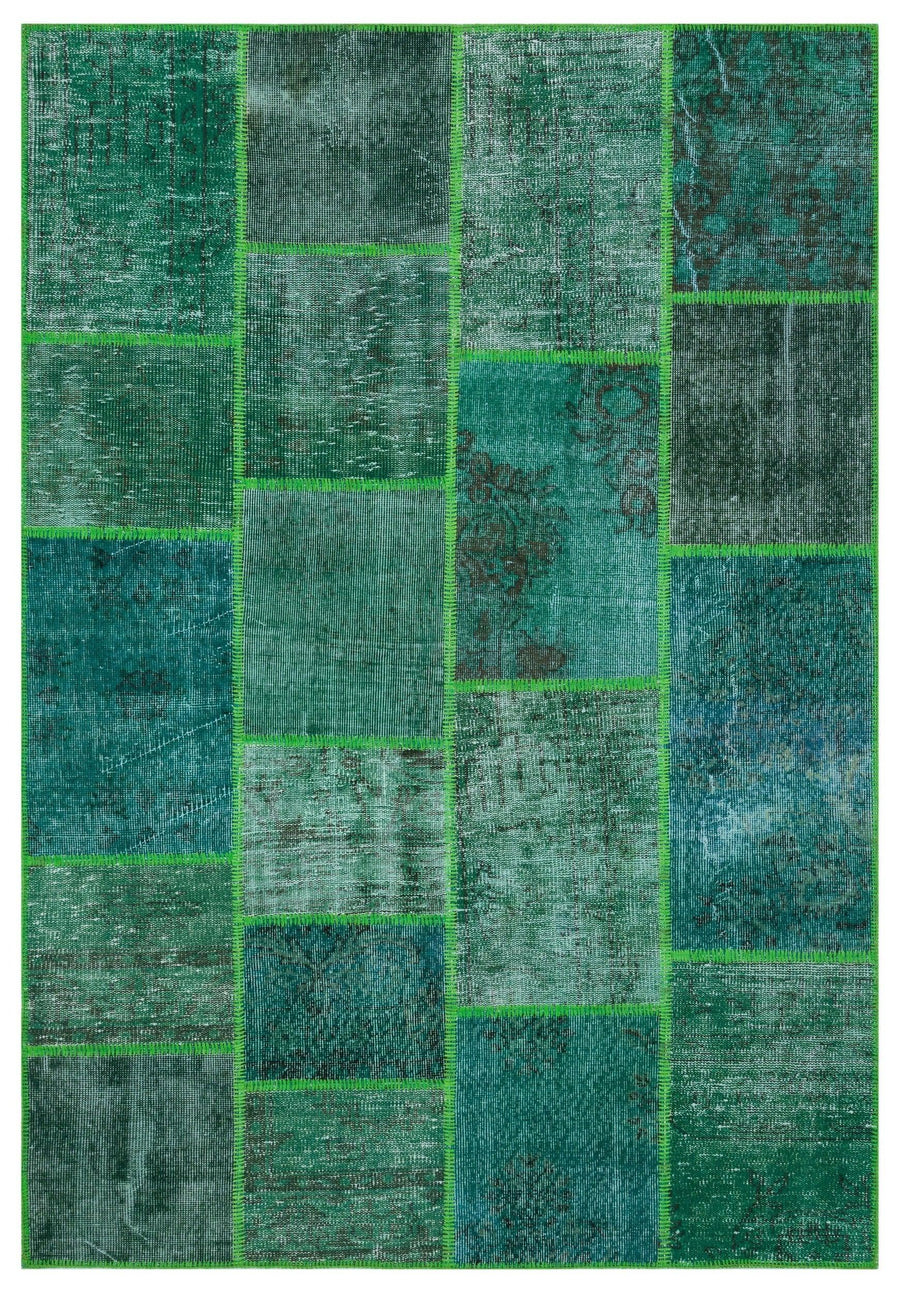 Green & Turquoise Geometric Hand-Knotted Wool Rug 160x230 cm (5'3" x 7'7") – in the hallway
