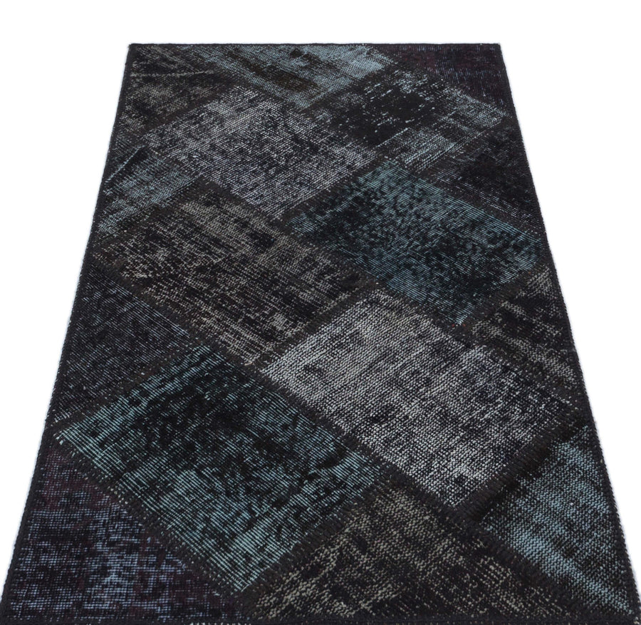 Siyah Anadolu Eskitme Geometrik Yün Halı 80x150 - Özel Seri