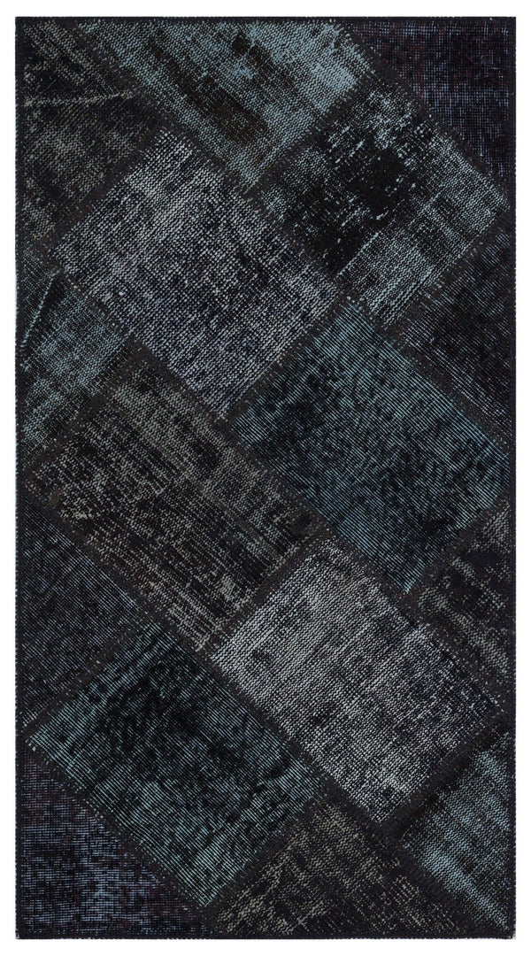 Siyah Anadolu Eskitme Geometrik Yün Halı 80x150 - Özel Seri