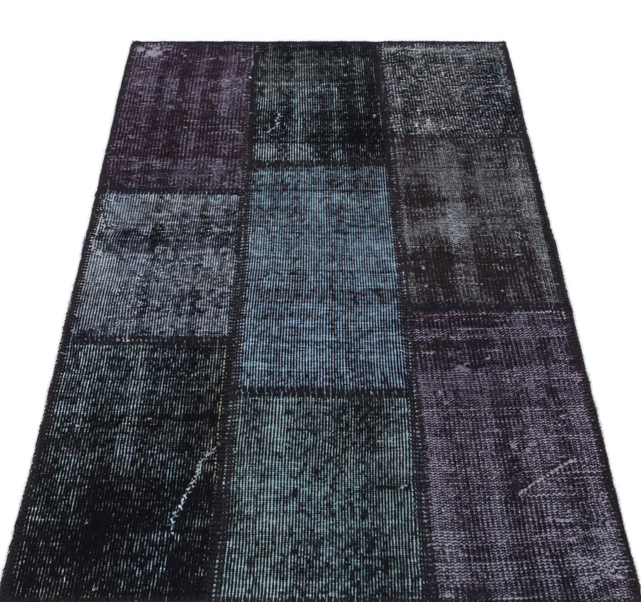 Siyah Anadolu Eskitme Geometrik Yün Halı 80x150 - Özel Seri