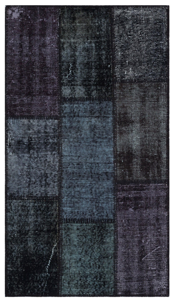Siyah Anadolu Eskitme Geometrik Yün Halı 80x150 - Özel Seri