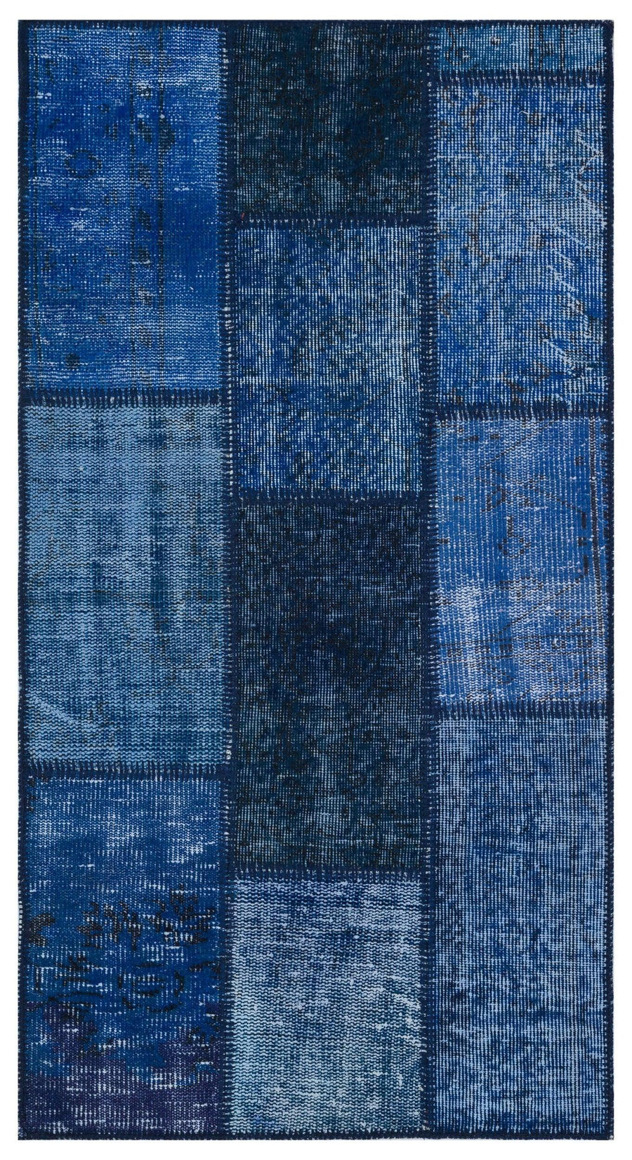 Blue Geometric Hand-Knotted Wool Rug 80x150 cm (2'7" x 4'11") – in the hallway