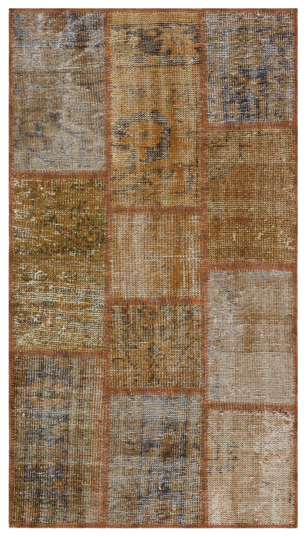 Bej Gri Anadolu Eskitme Geometrik Yün Halı 80x150 - Özel Seri
