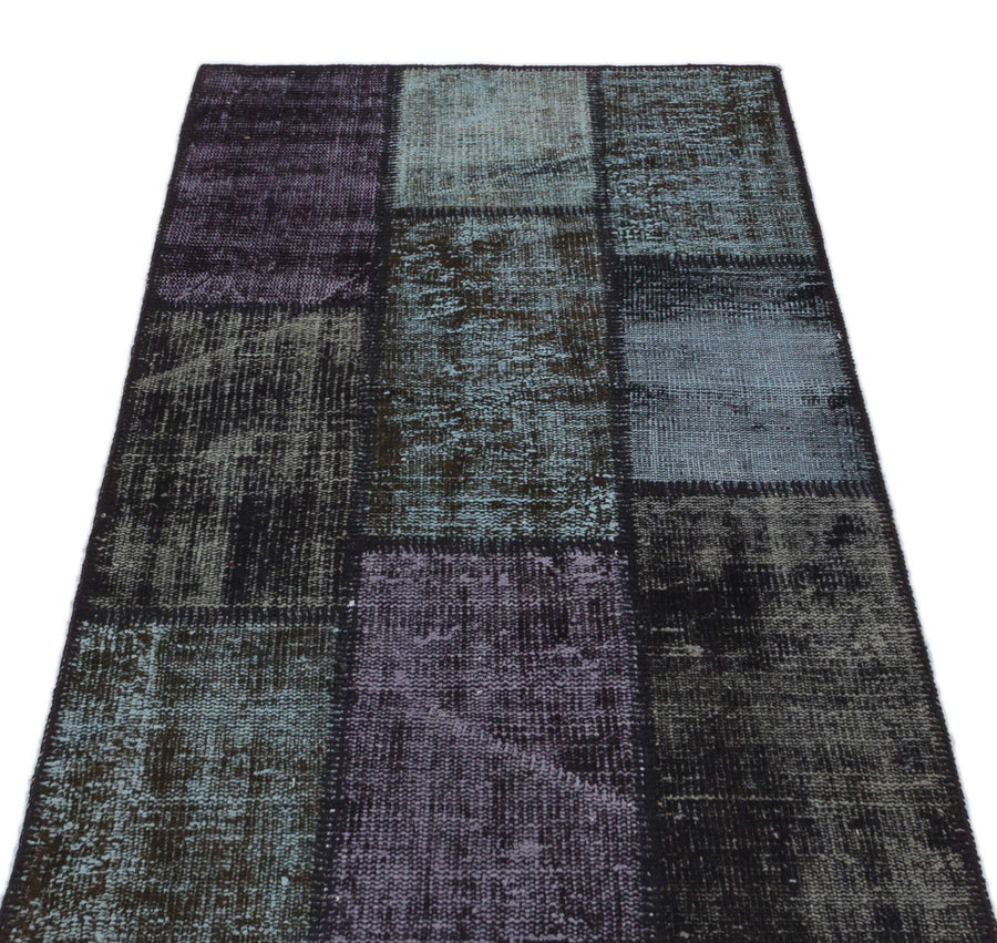 Siyah Anadolu Eskitme Geometrik Yün Halı 80x150 - Özel Seri
