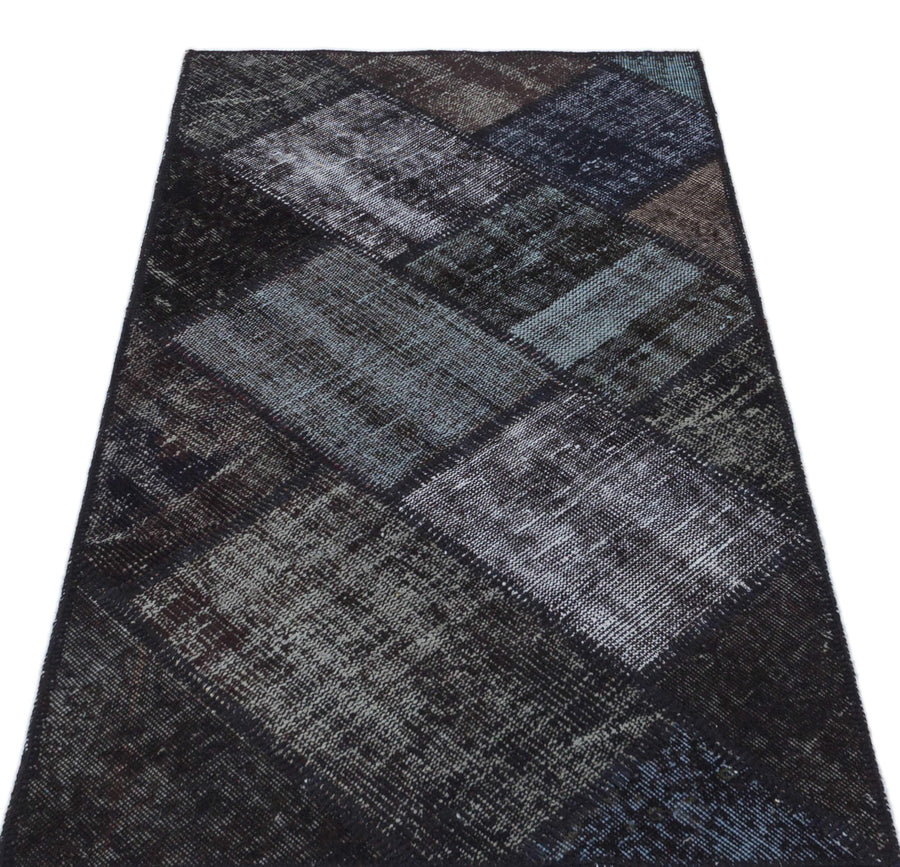 Siyah Anadolu Eskitme Geometrik Yün Halı 80x150 - Özel Seri