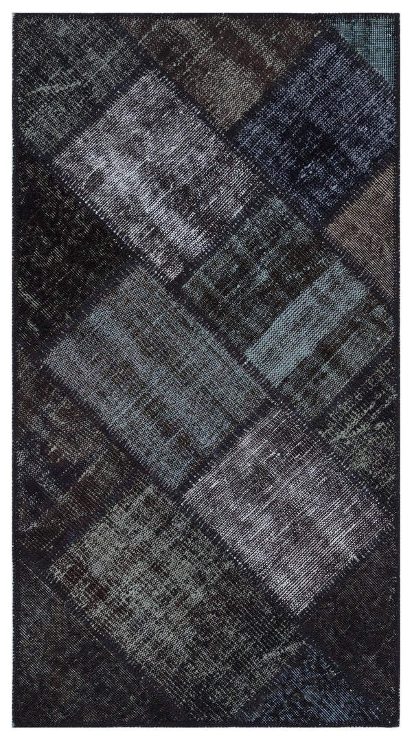 Siyah Anadolu Eskitme Geometrik Yün Halı 80x150 - Özel Seri