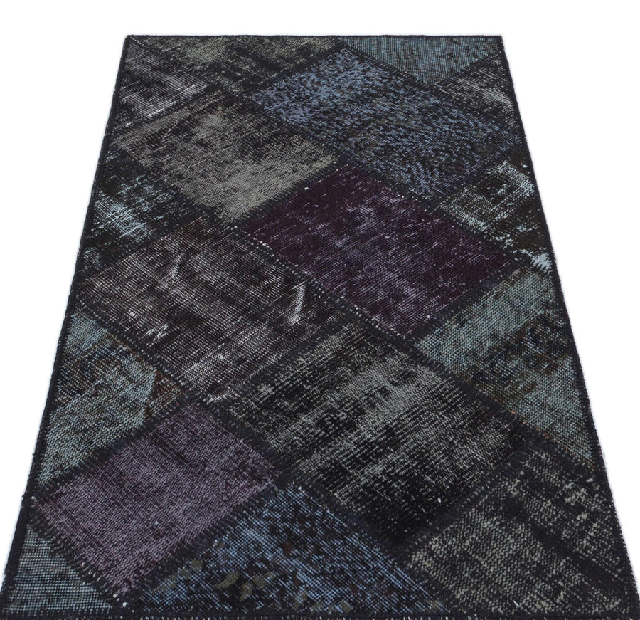 Siyah Anadolu Eskitme Geometrik Yün Halı 80x150 - Özel Seri
