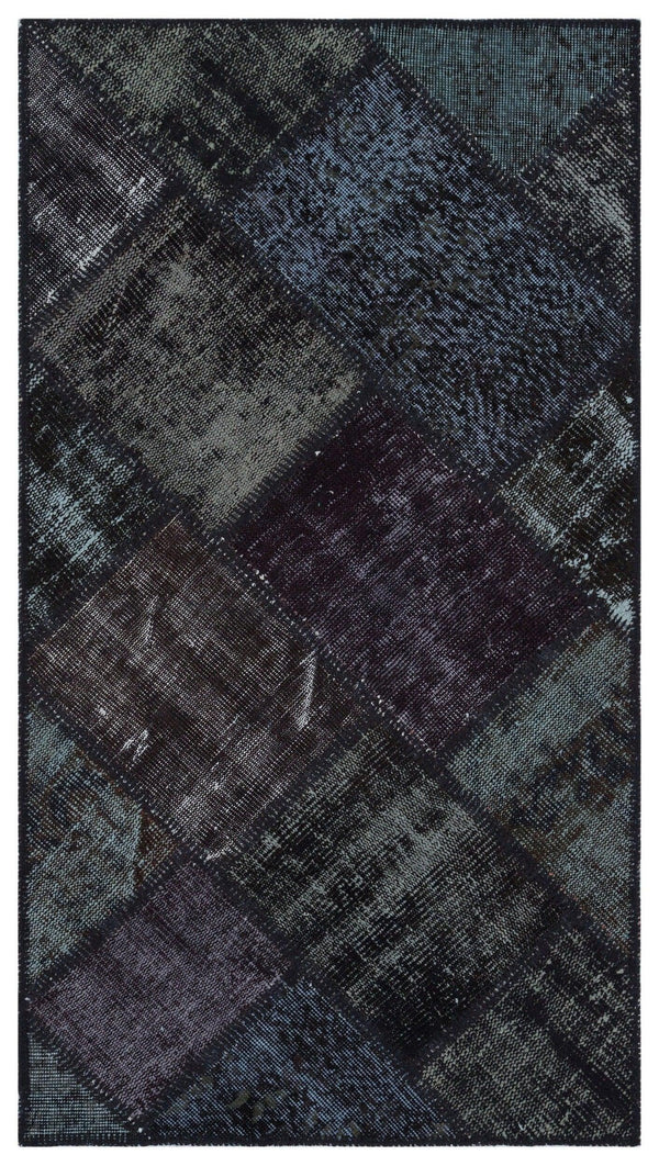 Siyah Anadolu Eskitme Geometrik Yün Halı 80x150 - Özel Seri