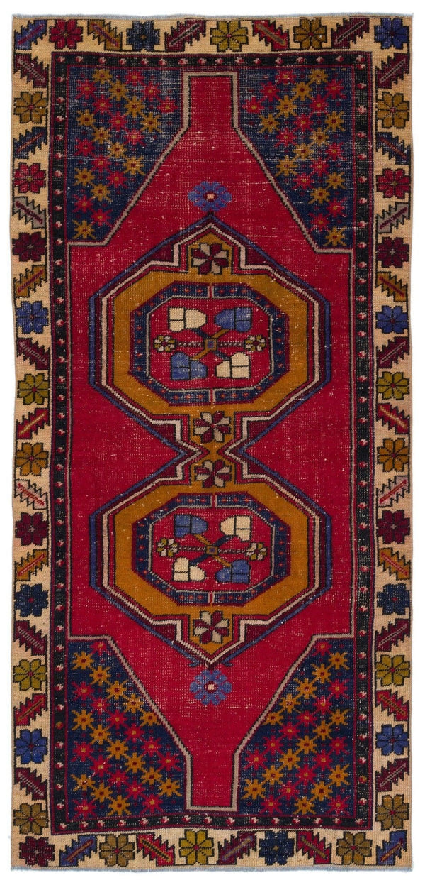 Kırmızı Anadolu Bohem Geometrik Yün Halı 106x232 - Özel Seri