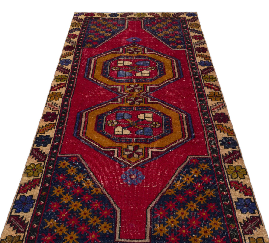 Kırmızı Anadolu Bohem Geometrik Yün Halı 106x232 - Özel Seri