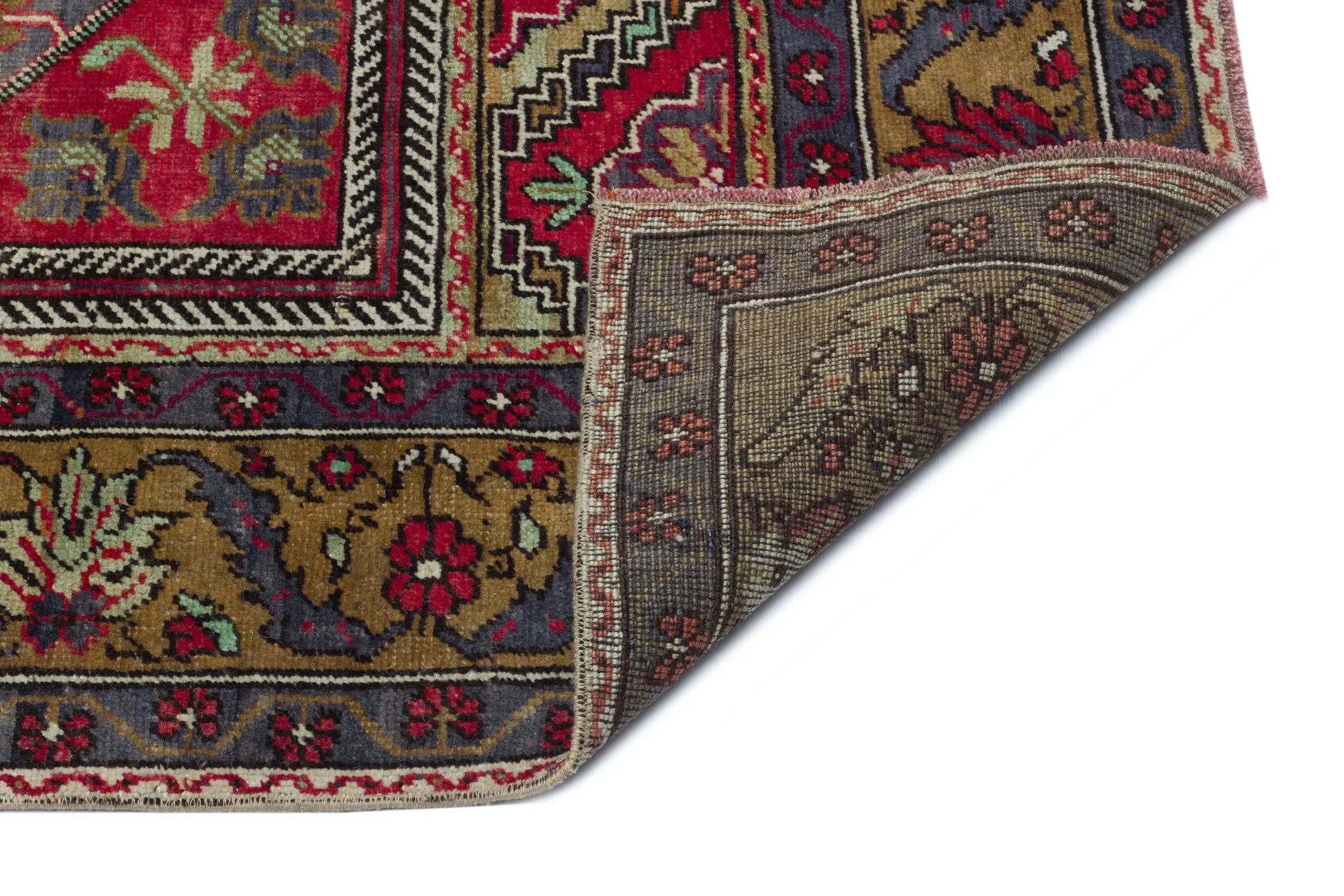 Kırmızı Anadolu Bohem Geometrik Yün Halı 155x295 - Özel Seri