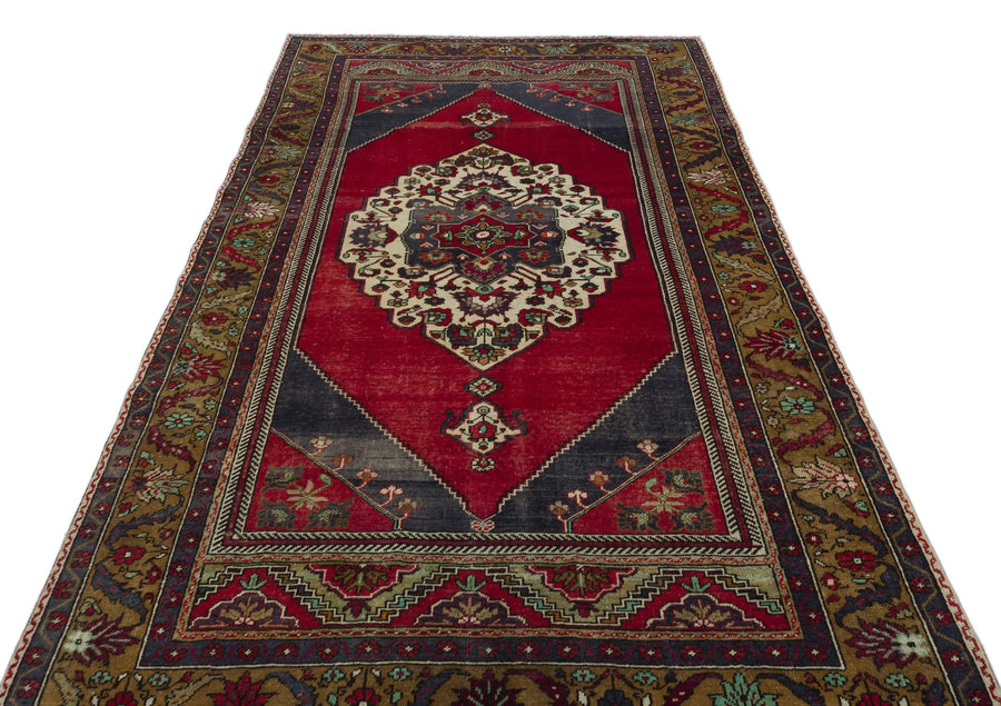 Kırmızı Anadolu Bohem Geometrik Yün Halı 155x295 - Özel Seri
