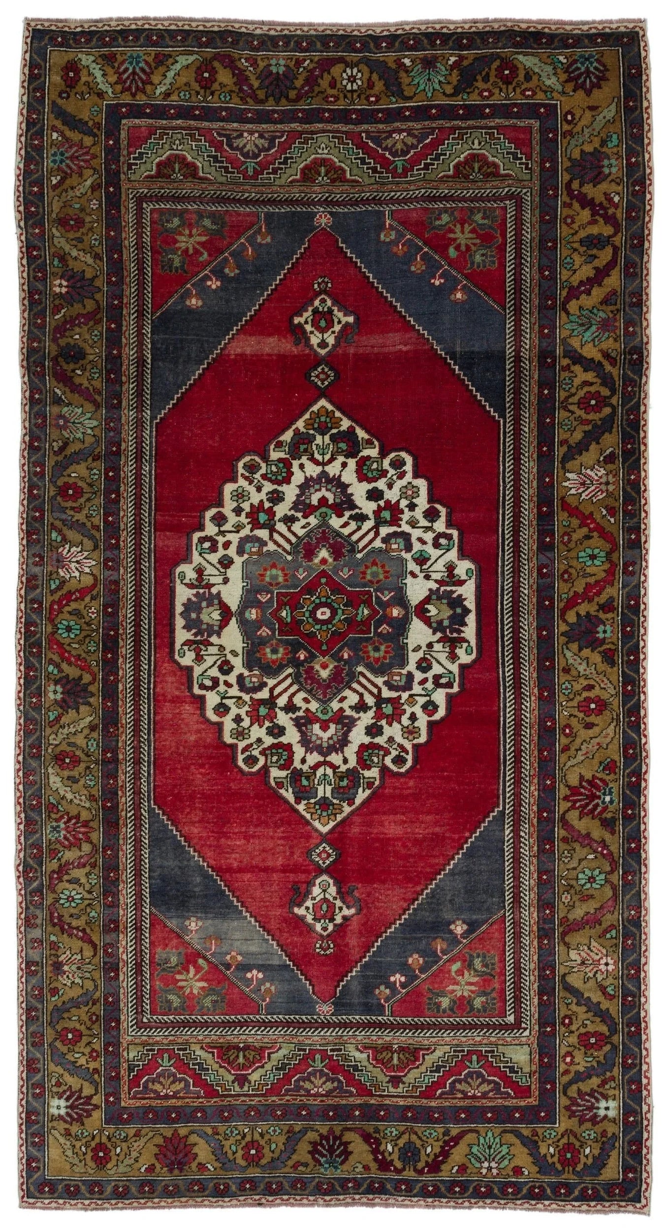 Kırmızı Anadolu Bohem Geometrik Yün Halı 155x295 - Özel Seri