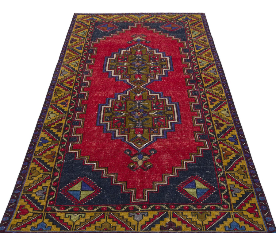 Kırmızı Anadolu Bohem Geometrik Yün Halı 113x222 - Özel Seri