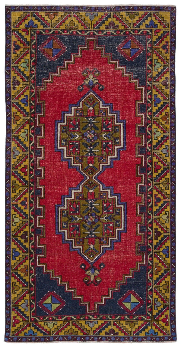 Kırmızı Anadolu Bohem Geometrik Yün Halı 113x222 - Özel Seri