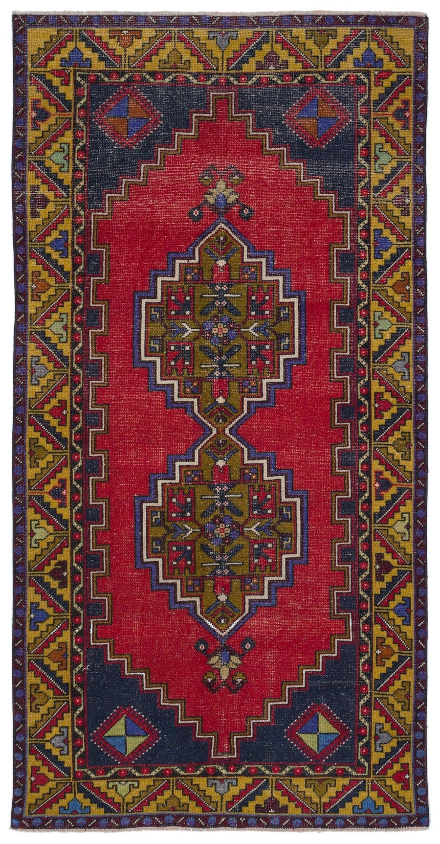 Roter handgewebter Kelim Teppich mit Ethno-Muster 113x222 cm – im Flur