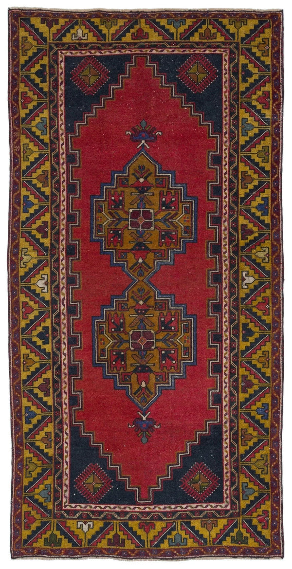 Kırmızı Anadolu Bohem Geometrik Yün Halı 117x236 - Özel Seri