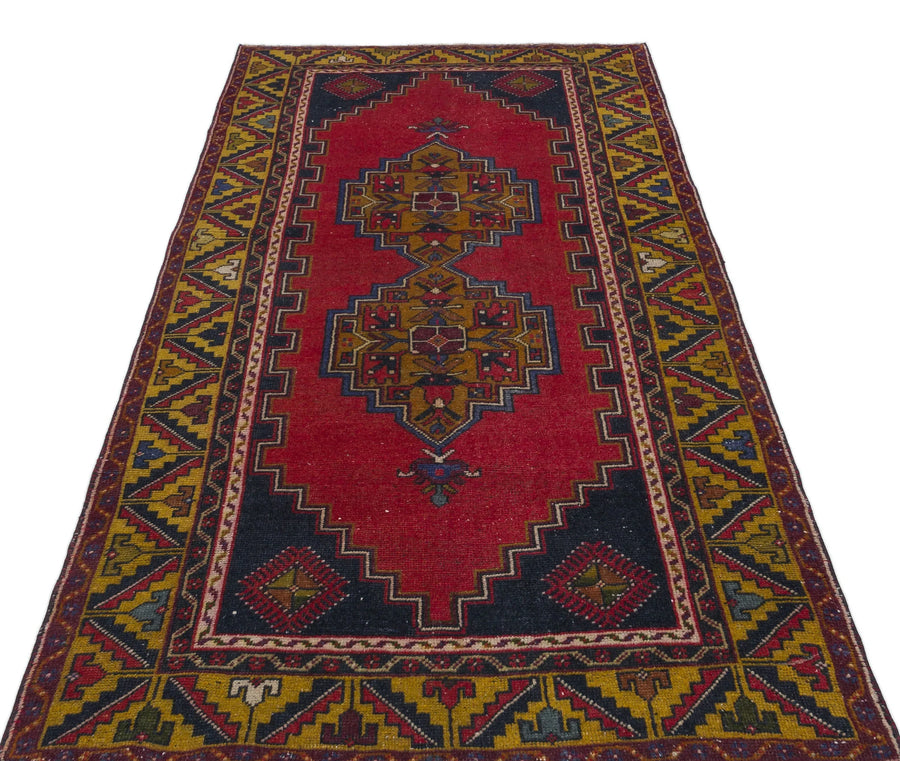 Kırmızı Anadolu Bohem Geometrik Yün Halı 117x236 - Özel Seri