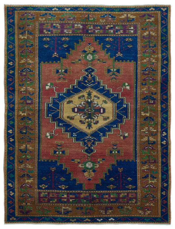 Kırmızı Mavi Anadolu Bohem Geometrik Yün Halı 133x175 - Özel Seri