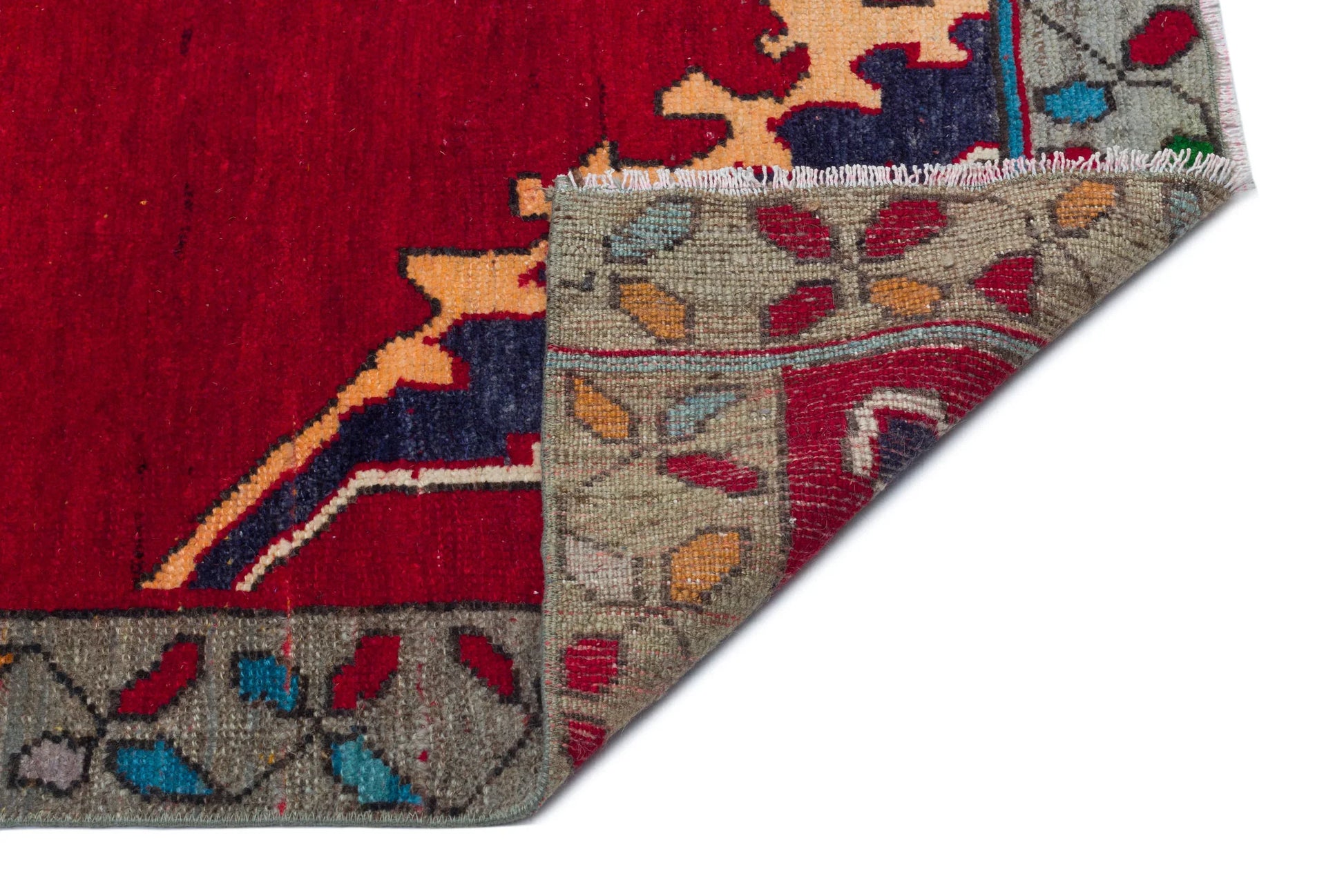 Kırmızı Anadolu Bohem Geometrik Yün Halı 148x330 - Özel Seri