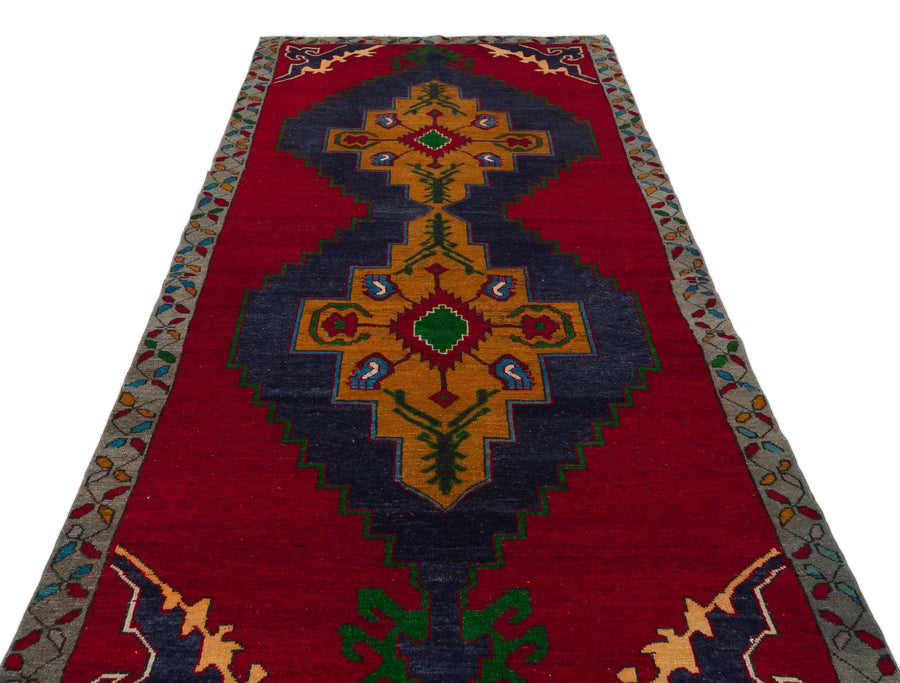 Kırmızı Anadolu Bohem Geometrik Yün Halı 148x330 - Özel Seri